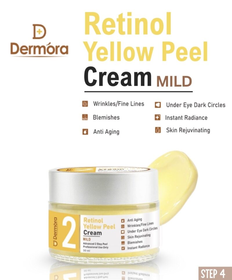 Dermora Professional 4% Mild Advanced 2-Step Retinol Yellow Peel Kit With 5-Steps | Enzyme Cleanser Peel (12g) | Pre Peel Cleanser (100ml) | Retinol & Vitamin-C Yellow Peel Solution (30ml) | Retinol Yellow Peel Cream (30ml) | Post Peel Neutralizer (100ml)