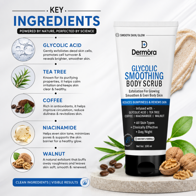 Glycolic Glow Body Scrub (100ml) - Exfoliating & Smoothing Skin Scrub infused with Glycolic Acid